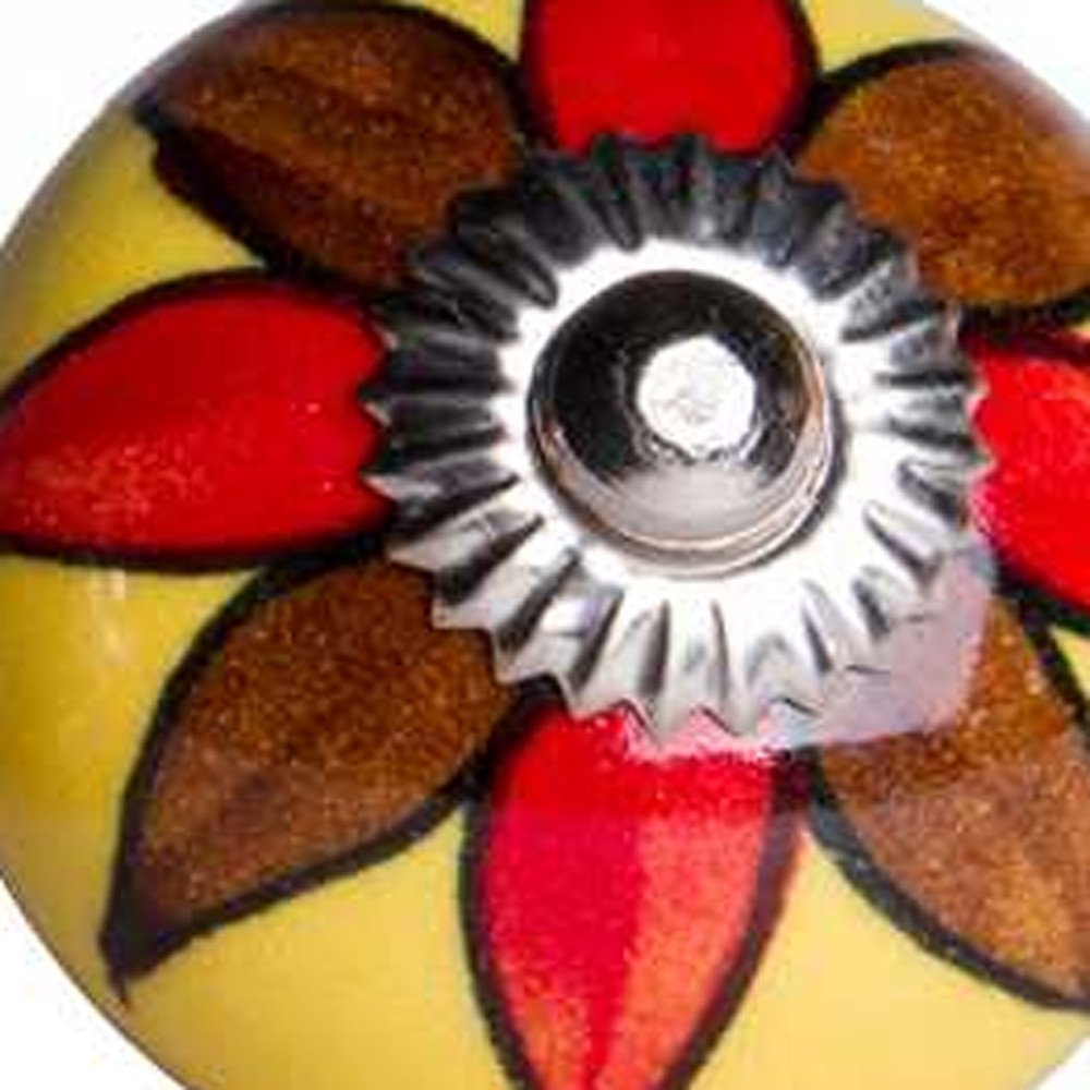 Set of Twelve Red And Yellow Floral Ceramic Drawer Pull Knobs HomeRoots