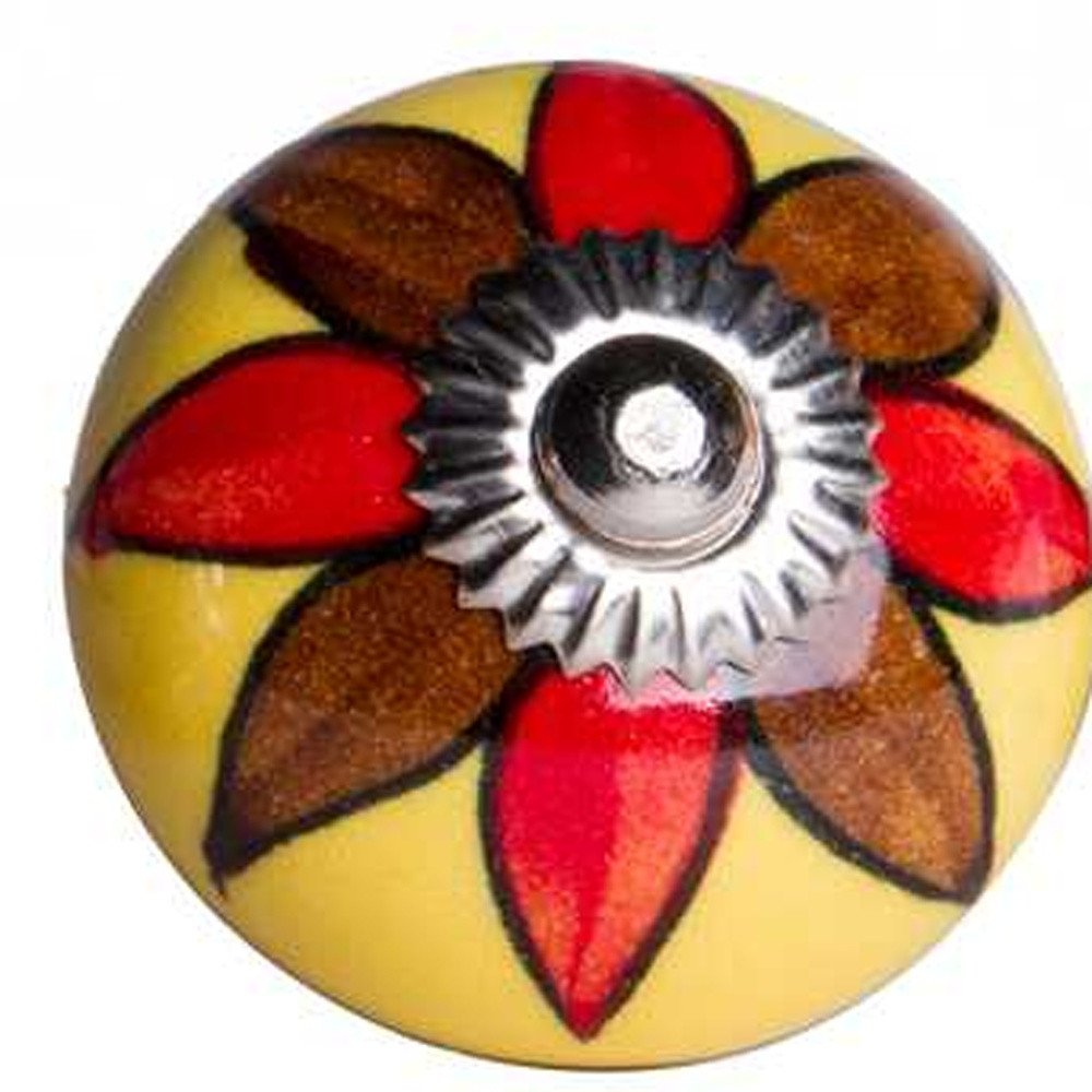 Set of Twelve Red And Yellow Floral Ceramic Drawer Pull Knobs HomeRoots