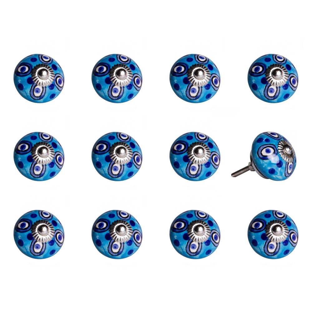 Set of Twelve Blue And White Botanical Ceramic Drawer Pull Knobs HomeRoots