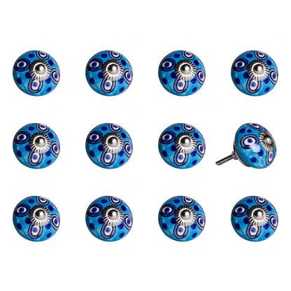 Set of Twelve Blue And White Botanical Ceramic Drawer Pull Knobs HomeRoots