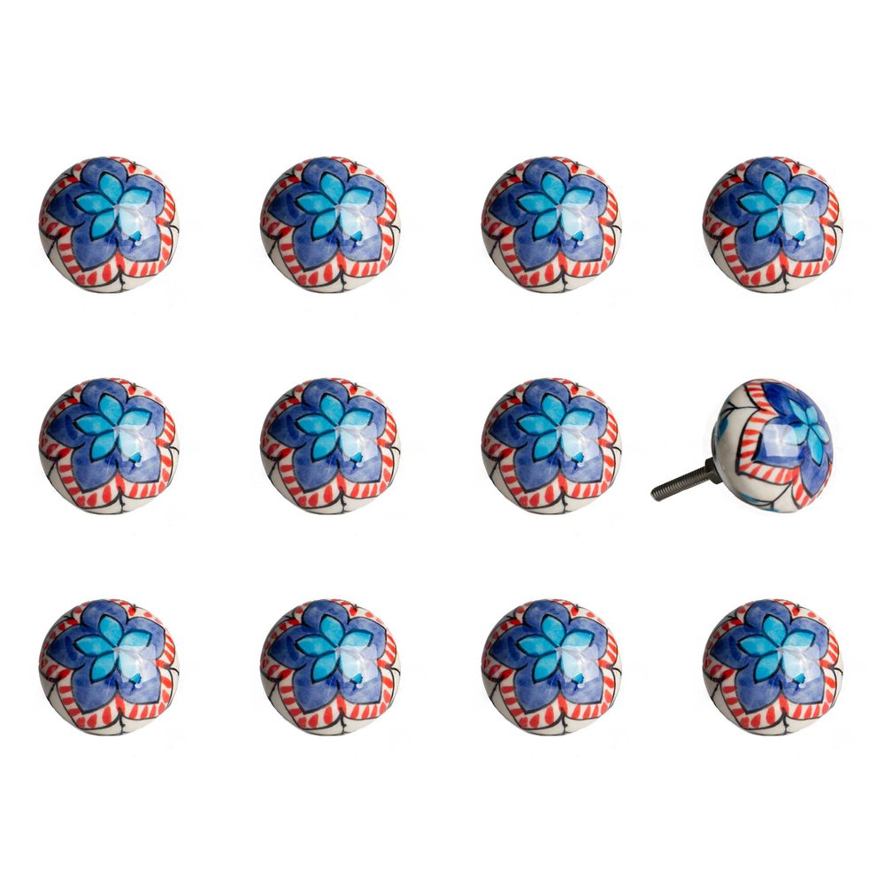 Set of Twelve Blue And White Floral Ceramic Drawer Pull Knobs HomeRoots