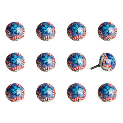 Set of Twelve Blue And White Floral Ceramic Drawer Pull Knobs HomeRoots