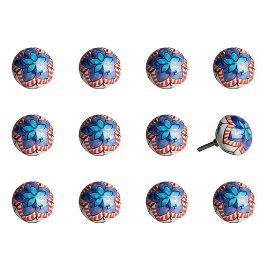 Set of Twelve Blue And White Floral Ceramic Drawer Pull Knobs HomeRoots
