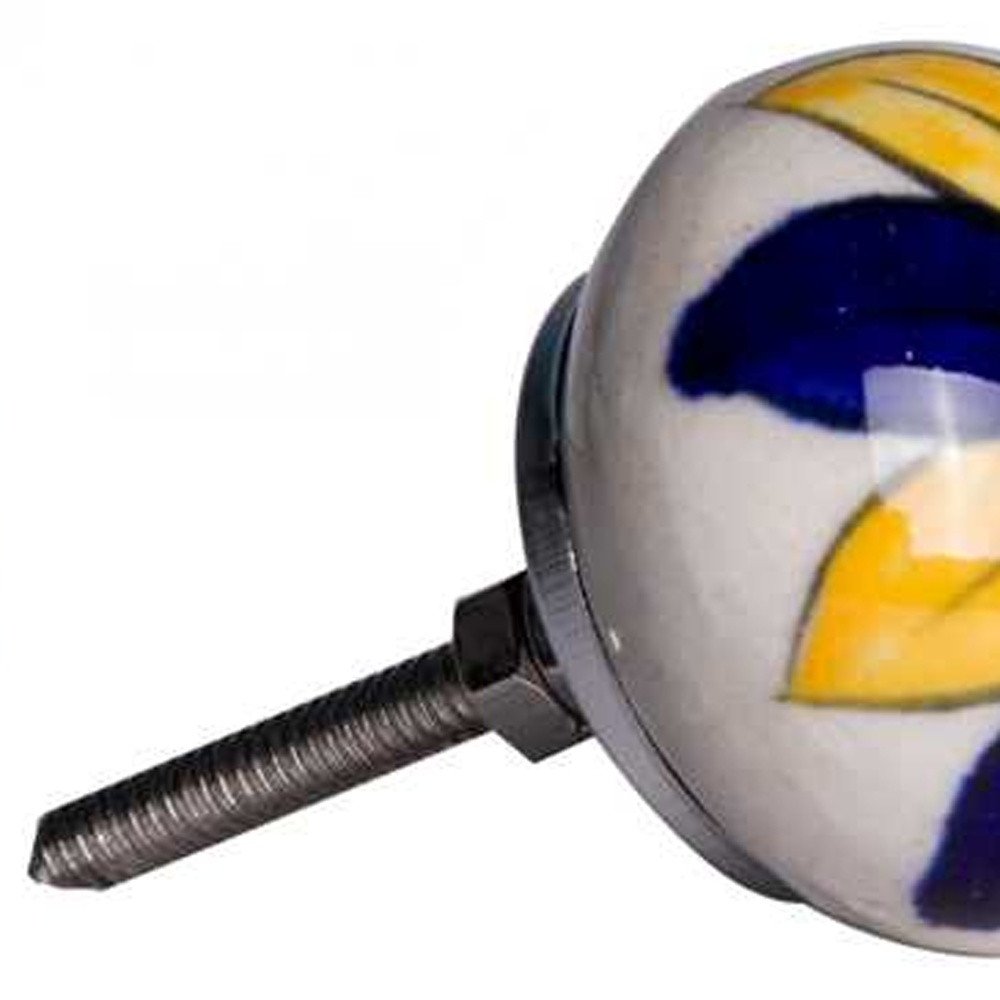 Set of Twelve Blue And Yellow Floral Ceramic Drawer Pull Knobs HomeRoots