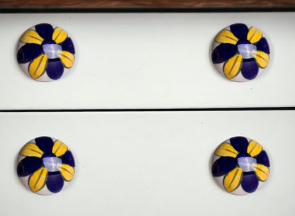 Set of Twelve Blue And Yellow Floral Ceramic Drawer Pull Knobs HomeRoots