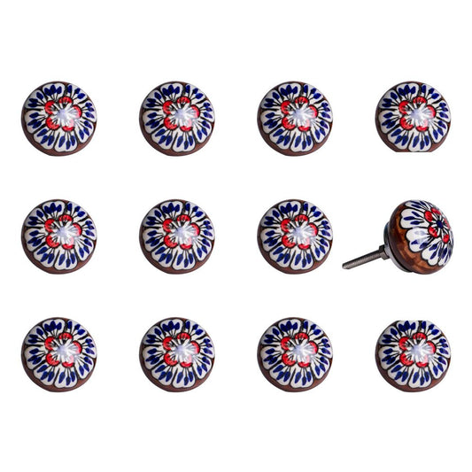 Set of Twelve Blue And White Floral Ceramic Drawer Pull Knobs HomeRoots