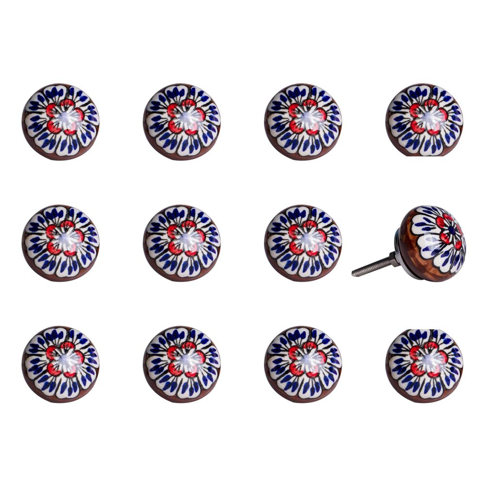 Set of Twelve Blue And White Floral Ceramic Drawer Pull Knobs HomeRoots
