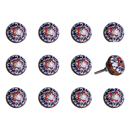 Set of Twelve Blue And White Floral Ceramic Drawer Pull Knobs HomeRoots