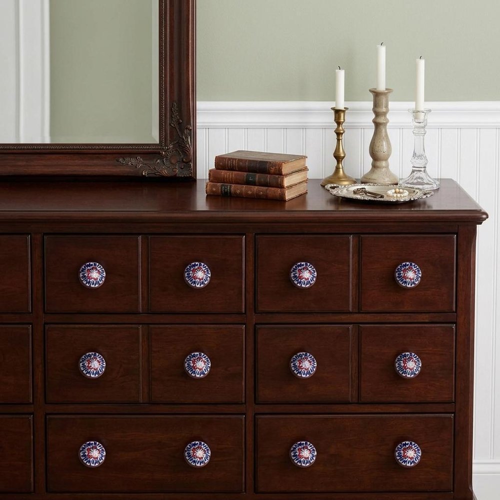 Set of Twelve Blue And White Floral Ceramic Drawer Pull Knobs HomeRoots