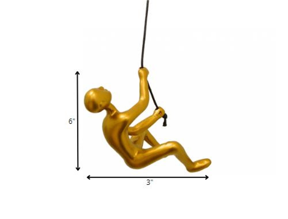 6" X 3" Gold Resin Climbing Man Hanging Dimensional Sculpture — view 3