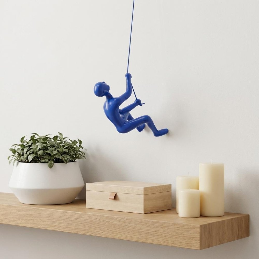 6" X 3" Blue Resin Climbing Man Hanging Dimensional Sculpture — view 6
