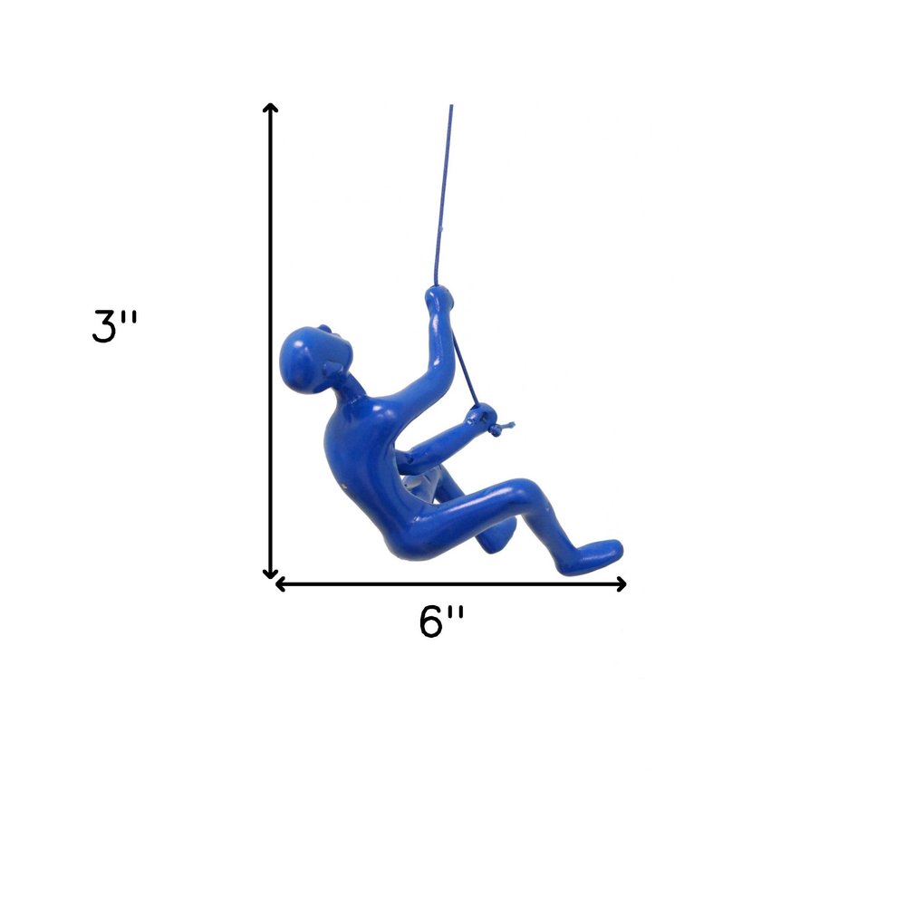 6" X 3" Blue Resin Climbing Man Hanging Dimensional Sculpture — view 3