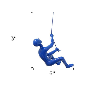 6" X 3" Blue Resin Climbing Man Hanging Dimensional Sculpture