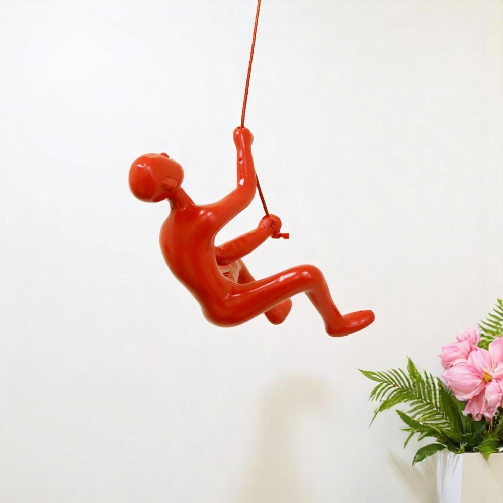 6" X 3" Red Resin Climbing Man Hanging Dimensional Sculpture — view 7