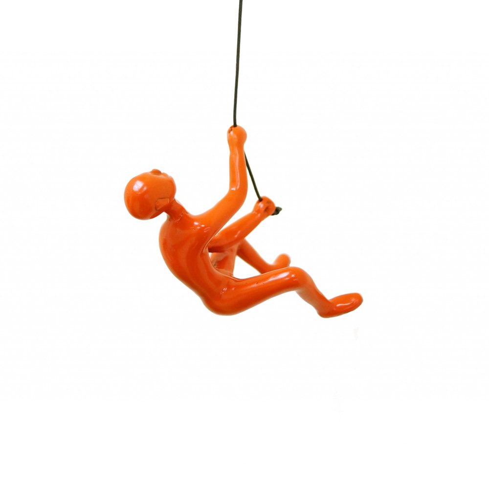 6" X 3" Orange Resin Climbing Man Hanging Dimensional Sculpture — view 1