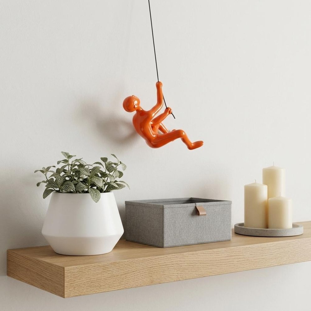 6" X 3" Orange Resin Climbing Man Hanging Dimensional Sculpture — view 7