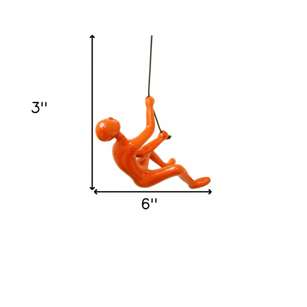 6" X 3" Orange Resin Climbing Man Hanging Dimensional Sculpture — view 4