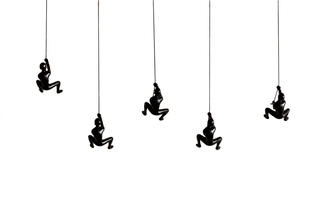 Set of Five Black Resin Climbing Man Hanging Dimensional Sculpture — view 1