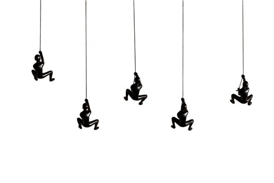 Set of Five Black Resin Climbing Man Hanging Dimensional Sculpture