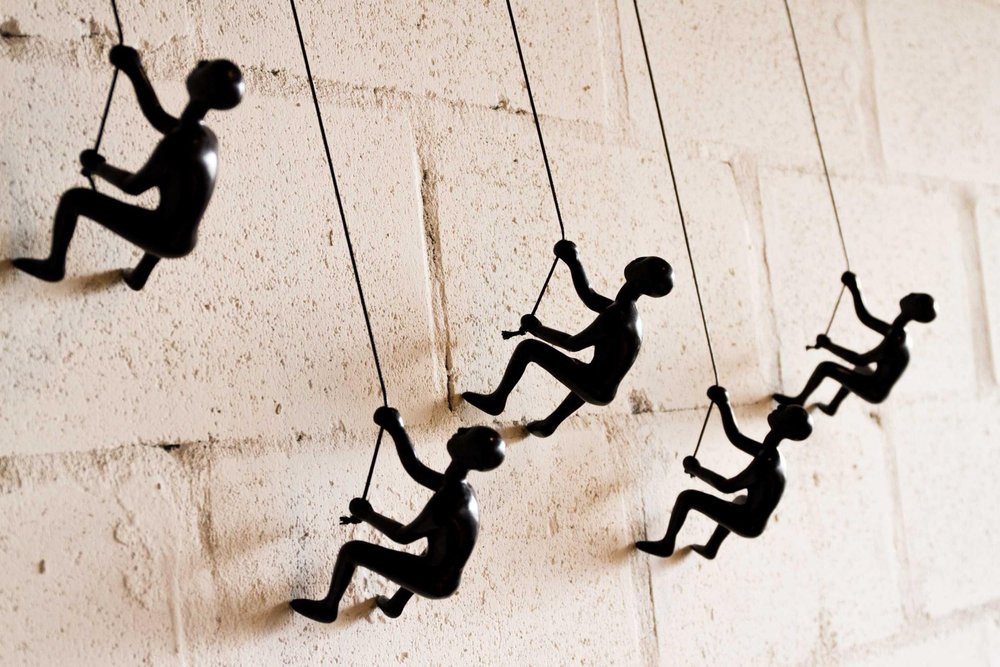 Set of Five Black Resin Climbing Man Hanging Dimensional Sculpture