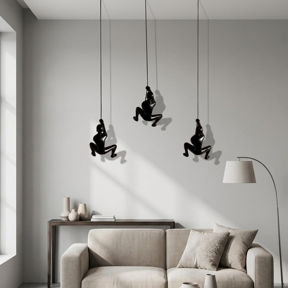 Set of Five Black Resin Climbing Man Hanging Dimensional Sculpture — view 5