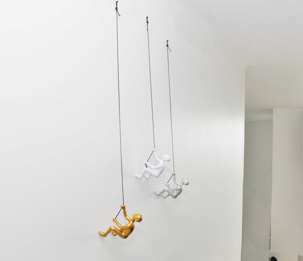Set of Three Gold Silver And White Resin Hanging Dimensional Sculpture — view 1