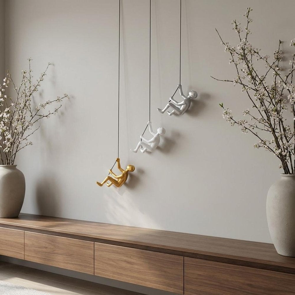 Set of Three Gold Silver And White Resin Hanging Dimensional Sculpture — view 3