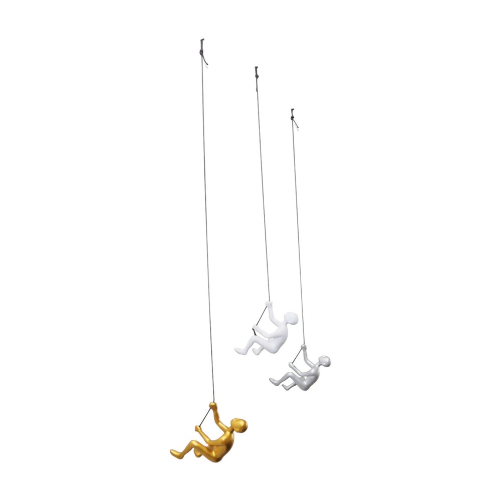 Set of Three Gold Silver And White Resin Hanging Dimensional Sculpture — view 2