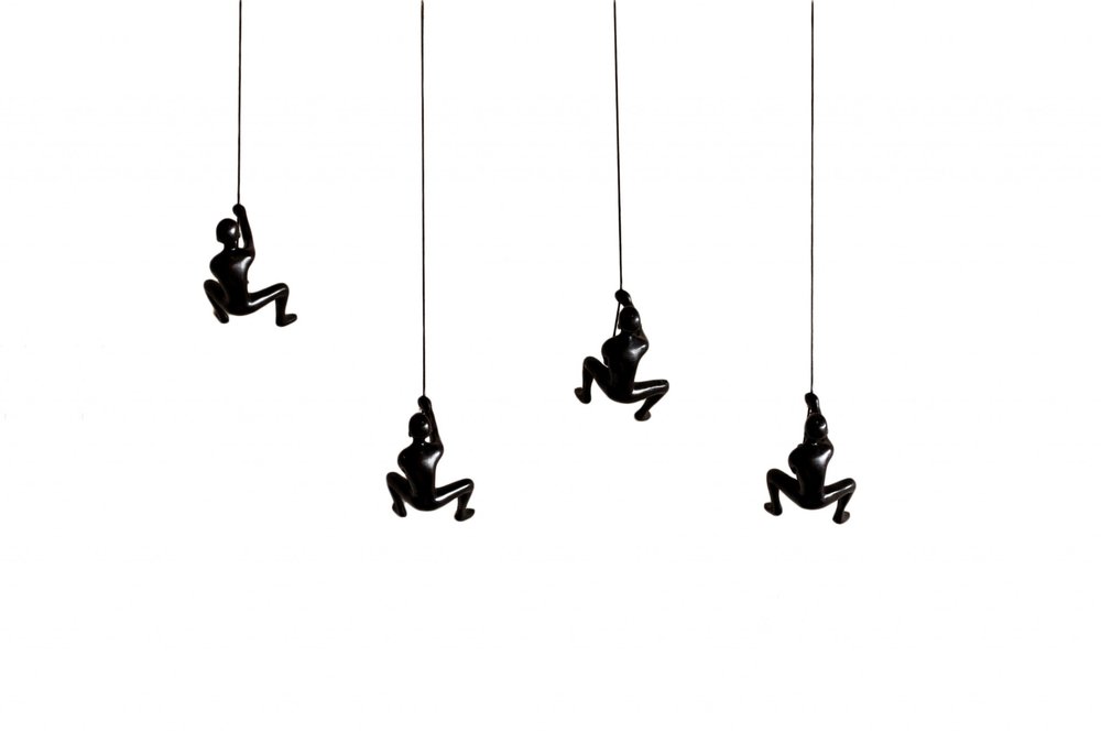 Set of Four Black Resin Climbing Man Hanging Dimensional Sculpture — view 1