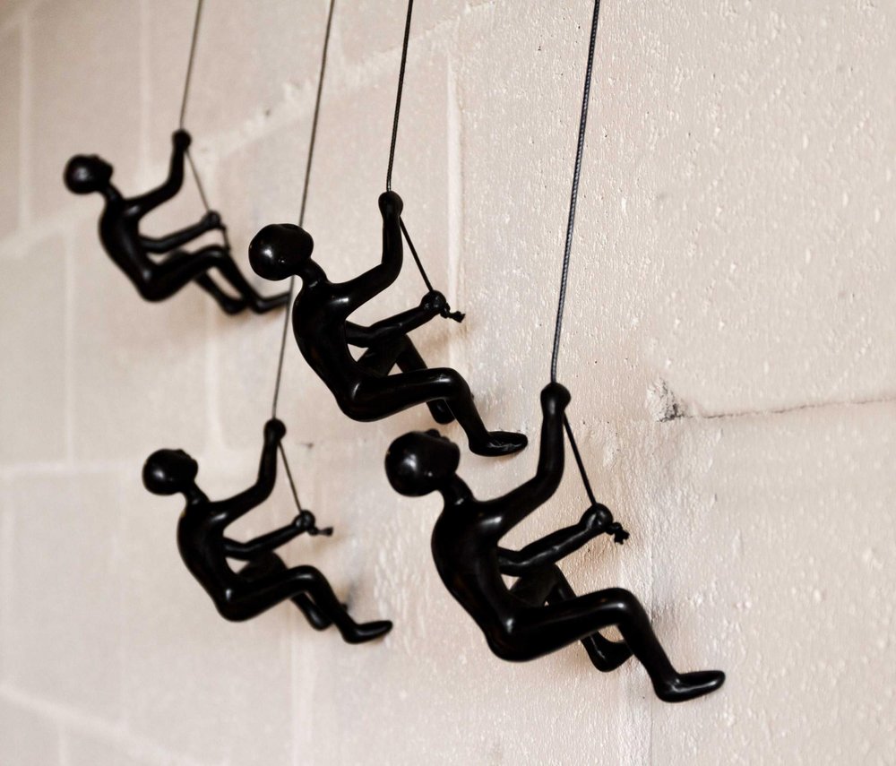 Set of Four Black Resin Climbing Man Hanging Dimensional Sculpture — view 2