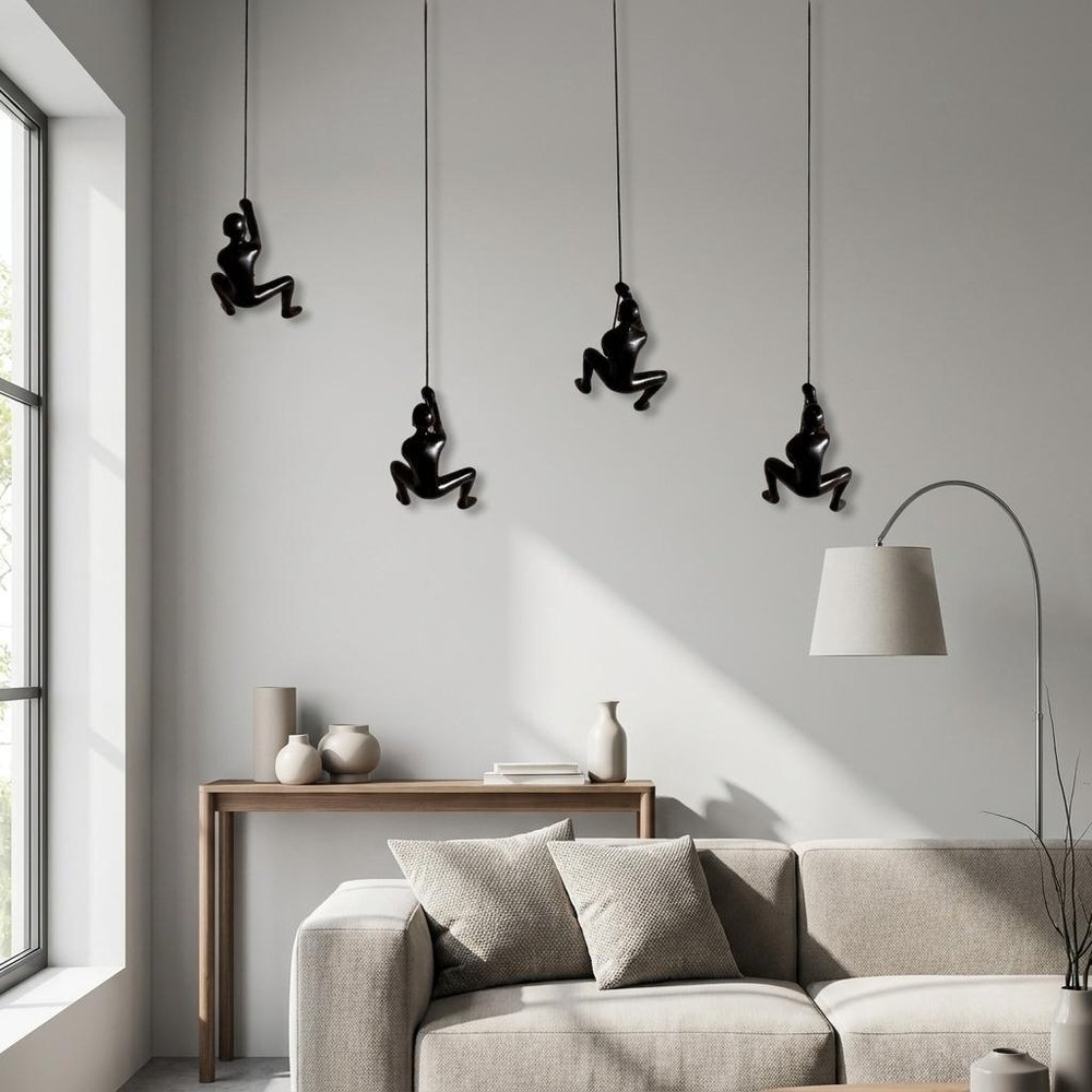 Set of Four Black Resin Climbing Man Hanging Dimensional Sculpture — view 5