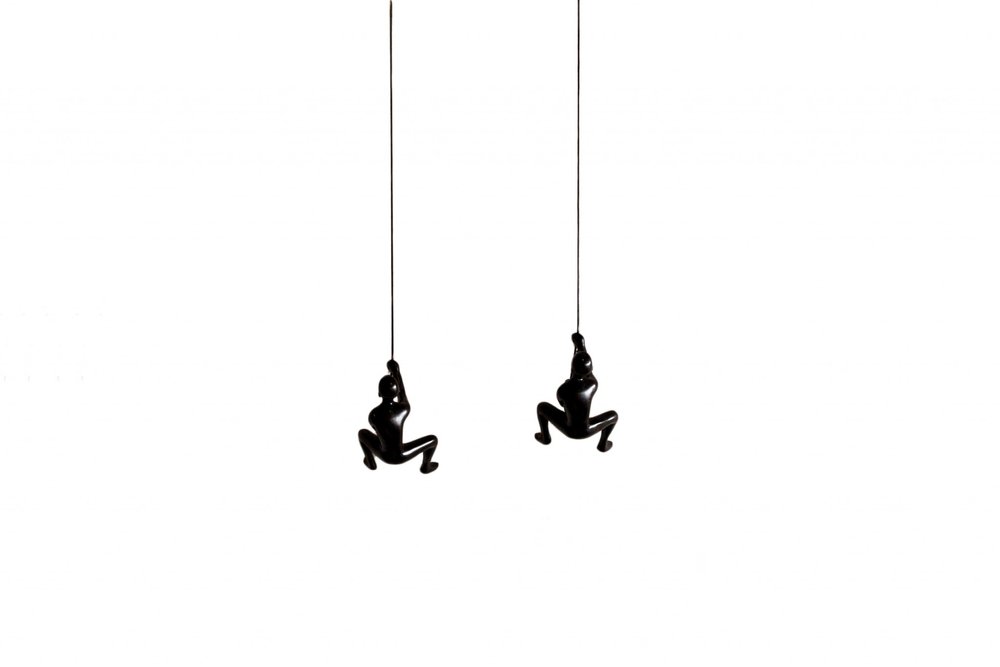 Set of Two Black Resin Climbing Man Hanging Dimensional Sculpture — view 1