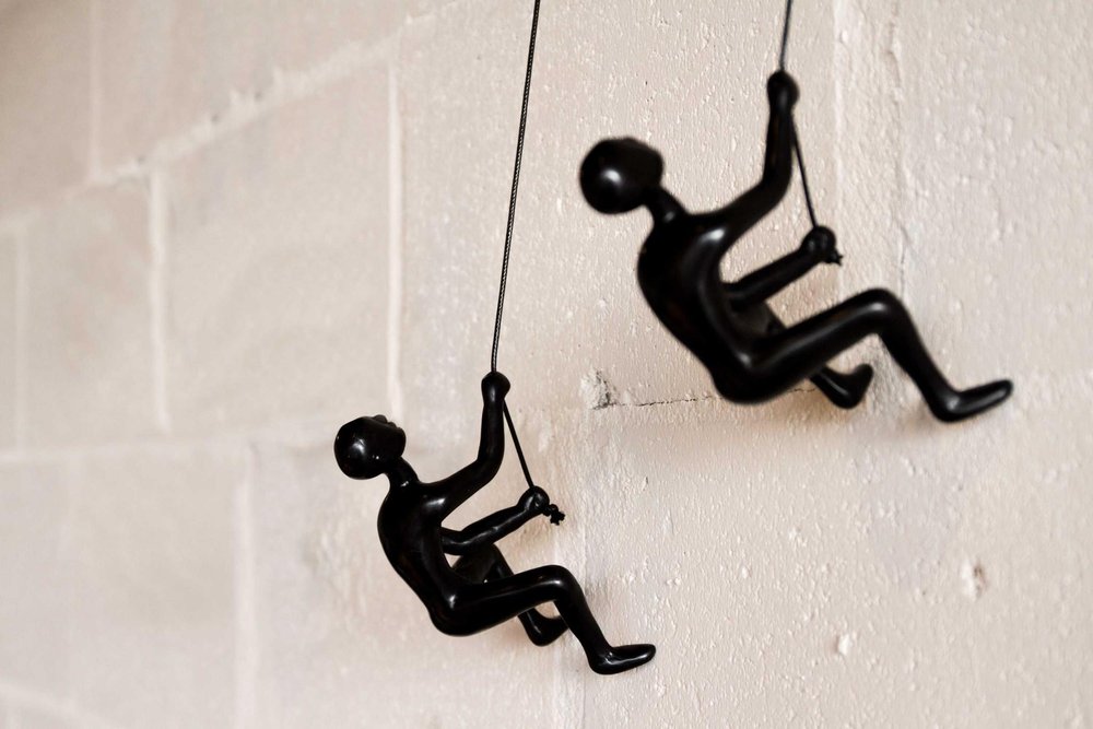 Set of Two Black Resin Climbing Man Hanging Dimensional Sculpture — view 2