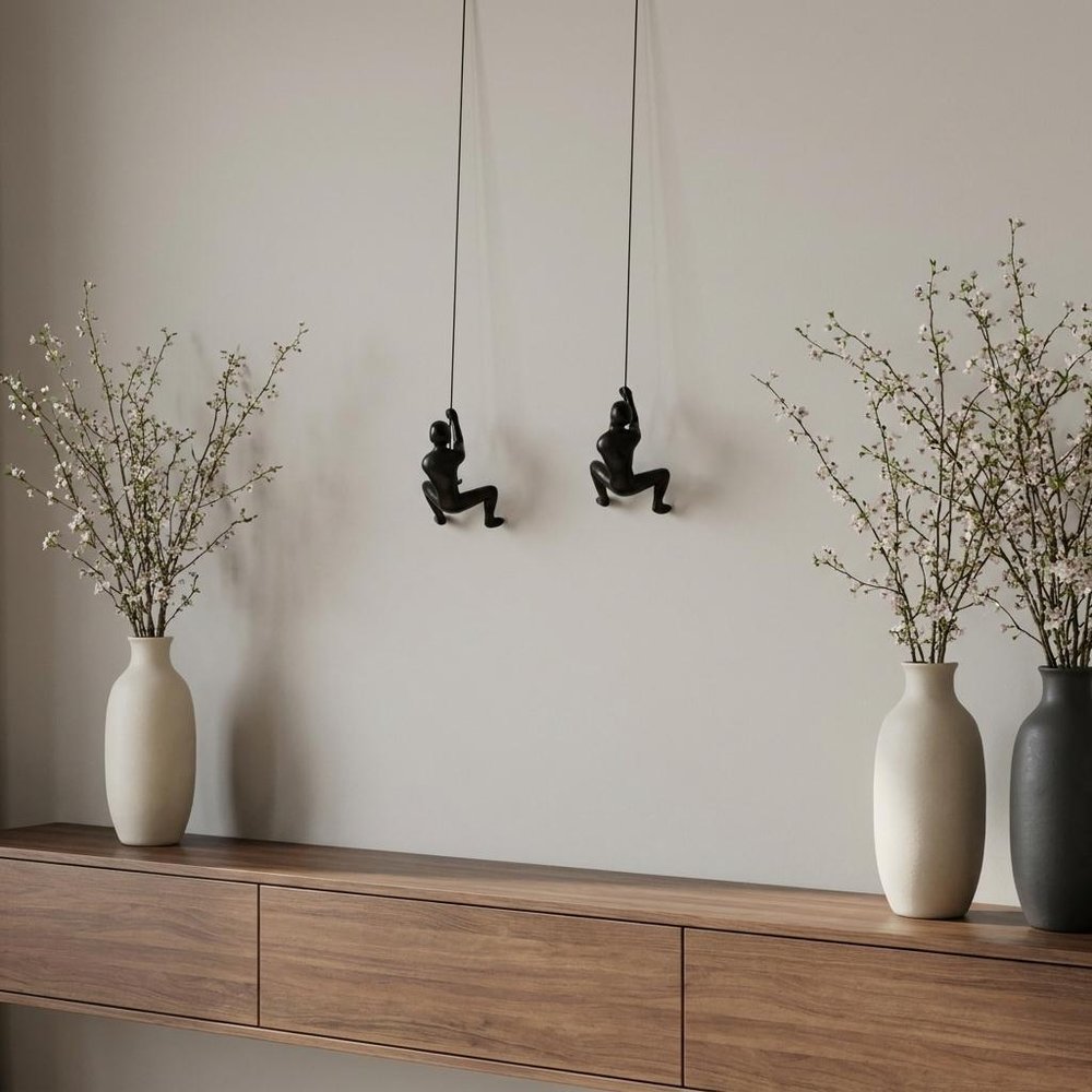Set of Two Black Resin Climbing Man Hanging Dimensional Sculpture — view 5