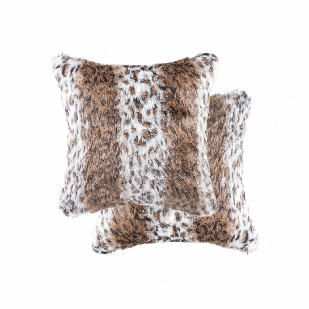 Set of Two 18" Brown White And Black Faux Fur Throw Pillows HomeRoots