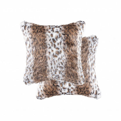 Set of Two 18" Brown White And Black Faux Fur Throw Pillows HomeRoots