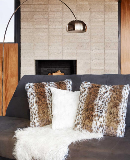Set of Two 18" Brown White And Black Faux Fur Throw Pillows HomeRoots