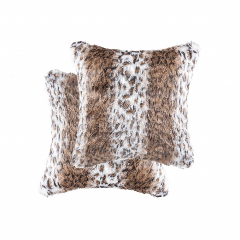Set of Two 18" Brown White And Black Faux Fur Throw Pillows HomeRoots