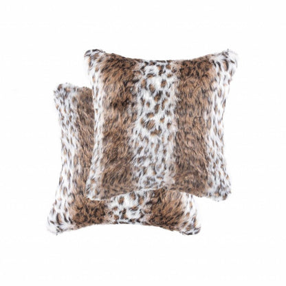 Set of Two 18" Brown White And Black Faux Fur Throw Pillows HomeRoots