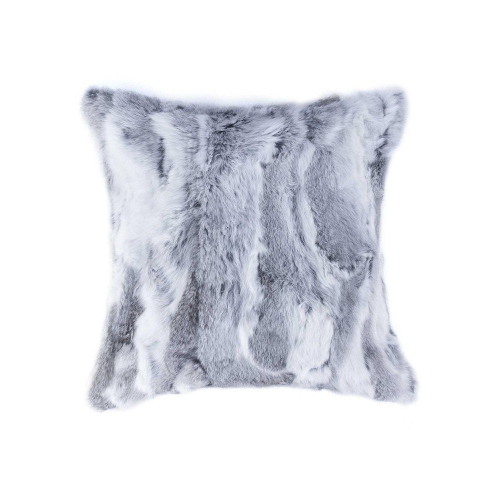 5" X 18" X 18" 100% Natural Rabbit Fur Grey Pillow — view 1