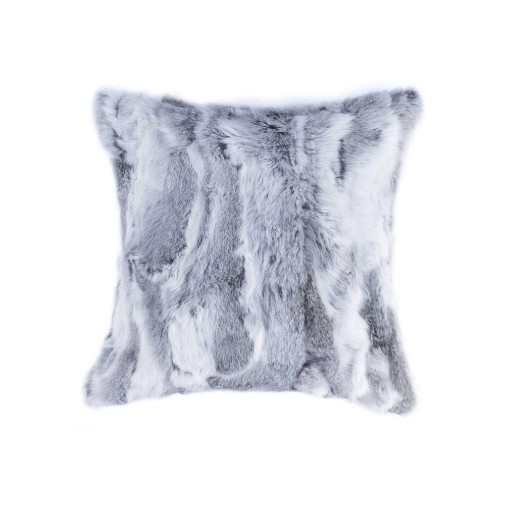 5" X 18" X 18" 100% Natural Rabbit Fur Grey Pillow — view 6