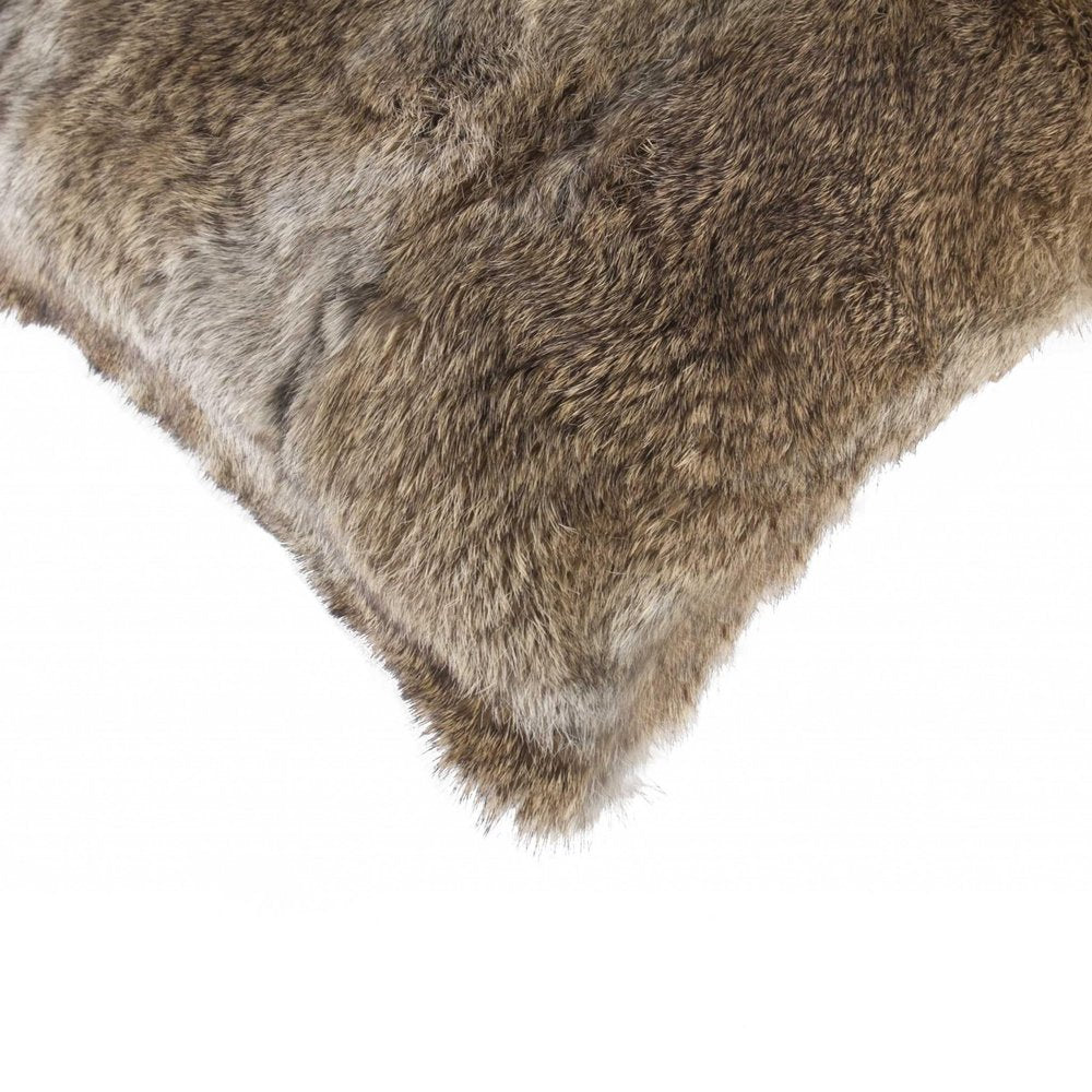 5" X 18" X 18" 100% Natural Rabbit Fur Hazelnut Pillow HomeRoots