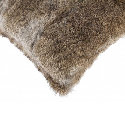 5" X 18" X 18" 100% Natural Rabbit Fur Hazelnut Pillow HomeRoots