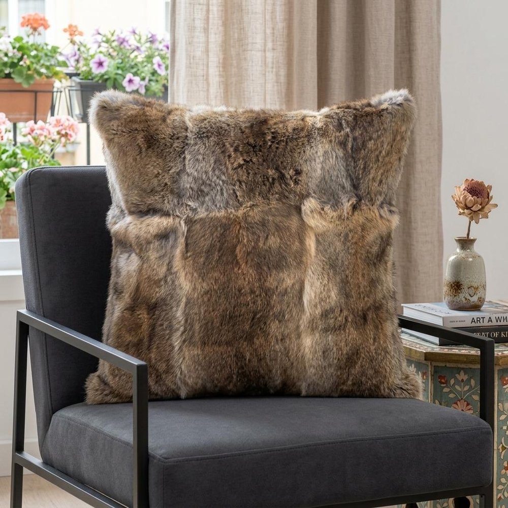 5" X 18" X 18" 100% Natural Rabbit Fur Hazelnut Pillow — view 9