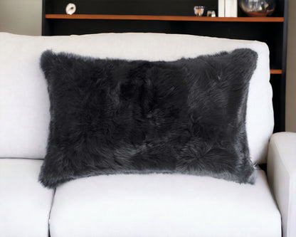 12" X 20" Black Wool Throw Pillow