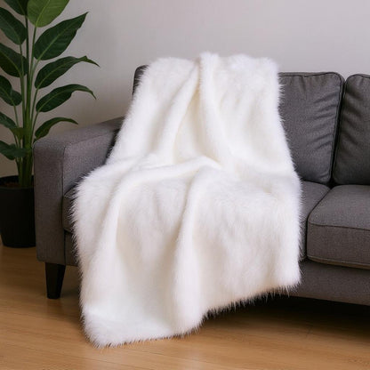White Knitted Rabbit Solid Color Plush Reversable Throw HomeRoots