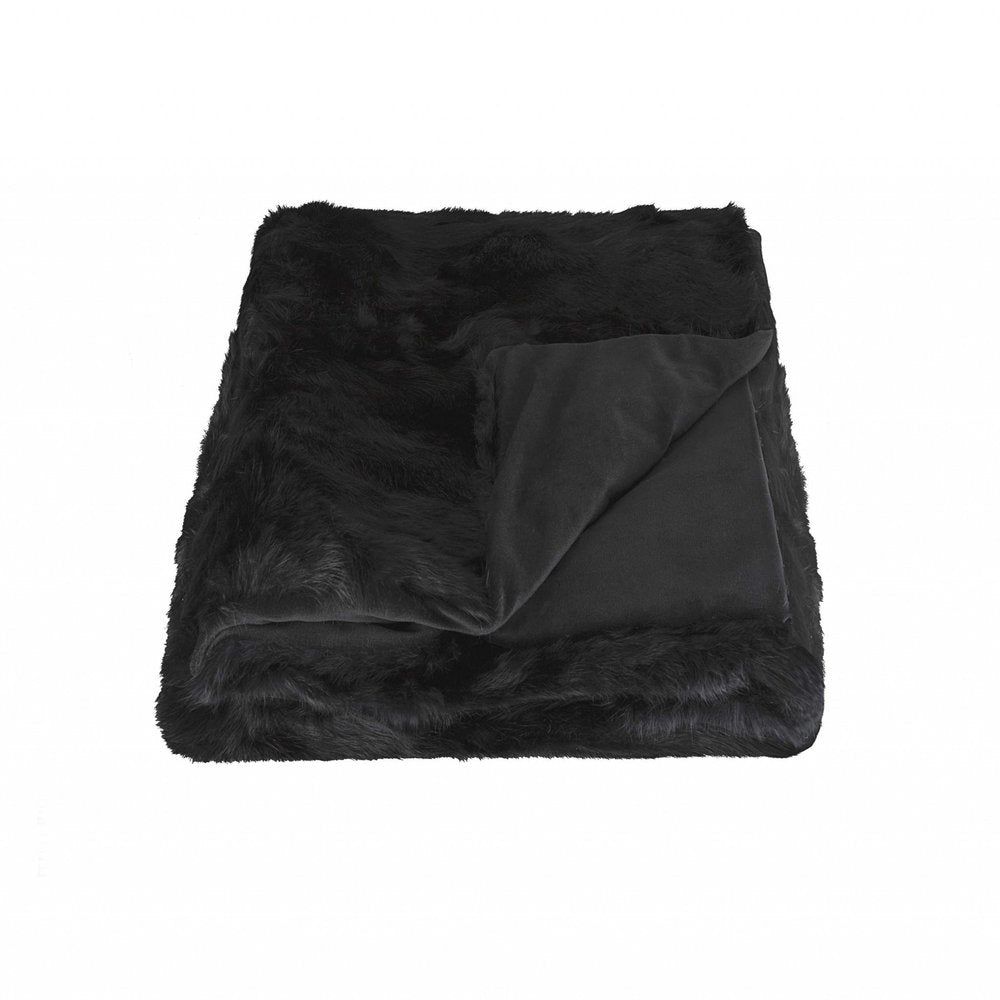 Black Knitted Rabbit Solid Color Plush Reversable Throw HomeRoots