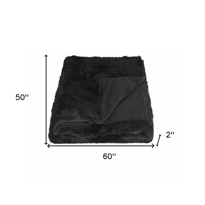 Black Knitted Rabbit Solid Color Plush Reversable Throw HomeRoots