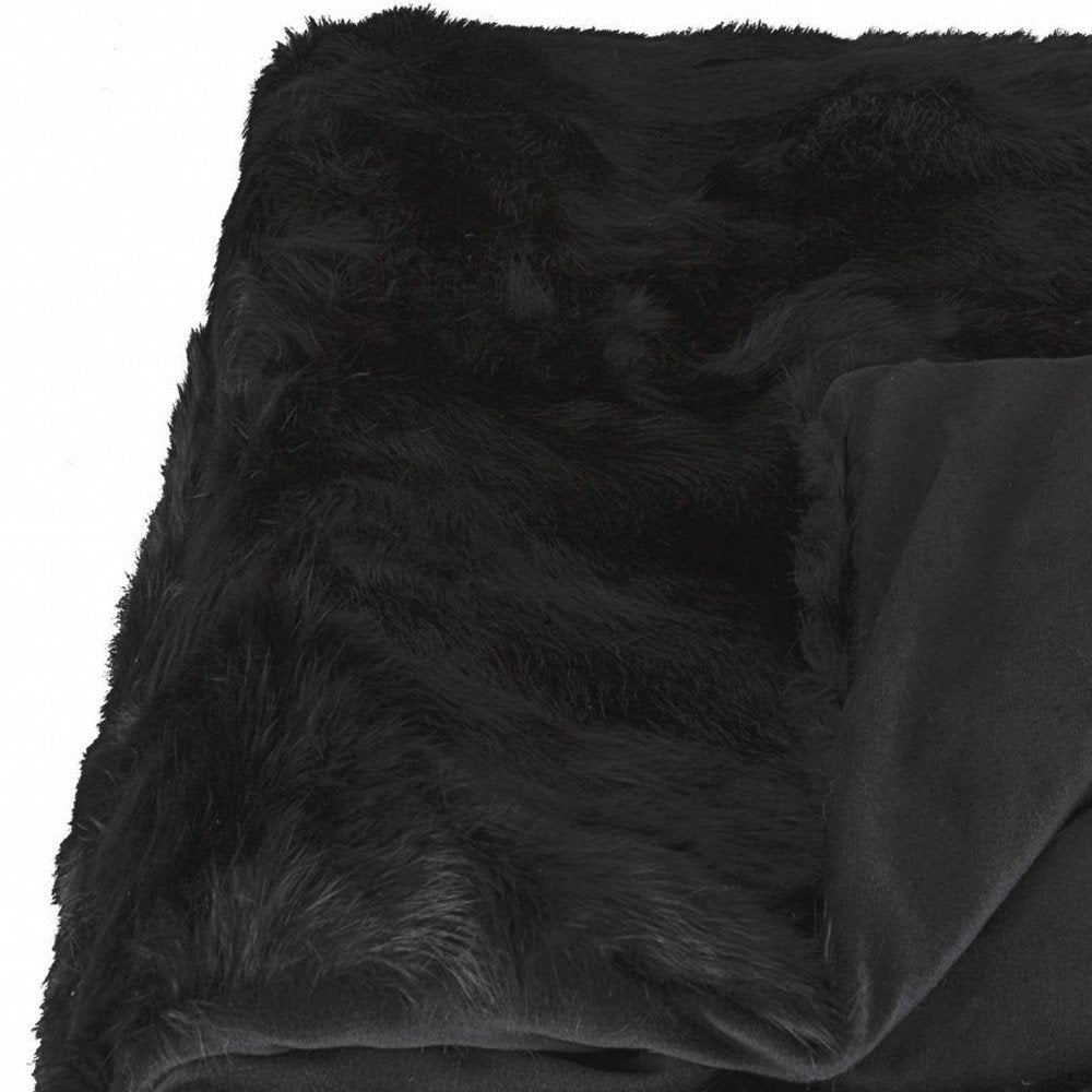 Black Knitted Rabbit Solid Color Plush Reversable Throw HomeRoots