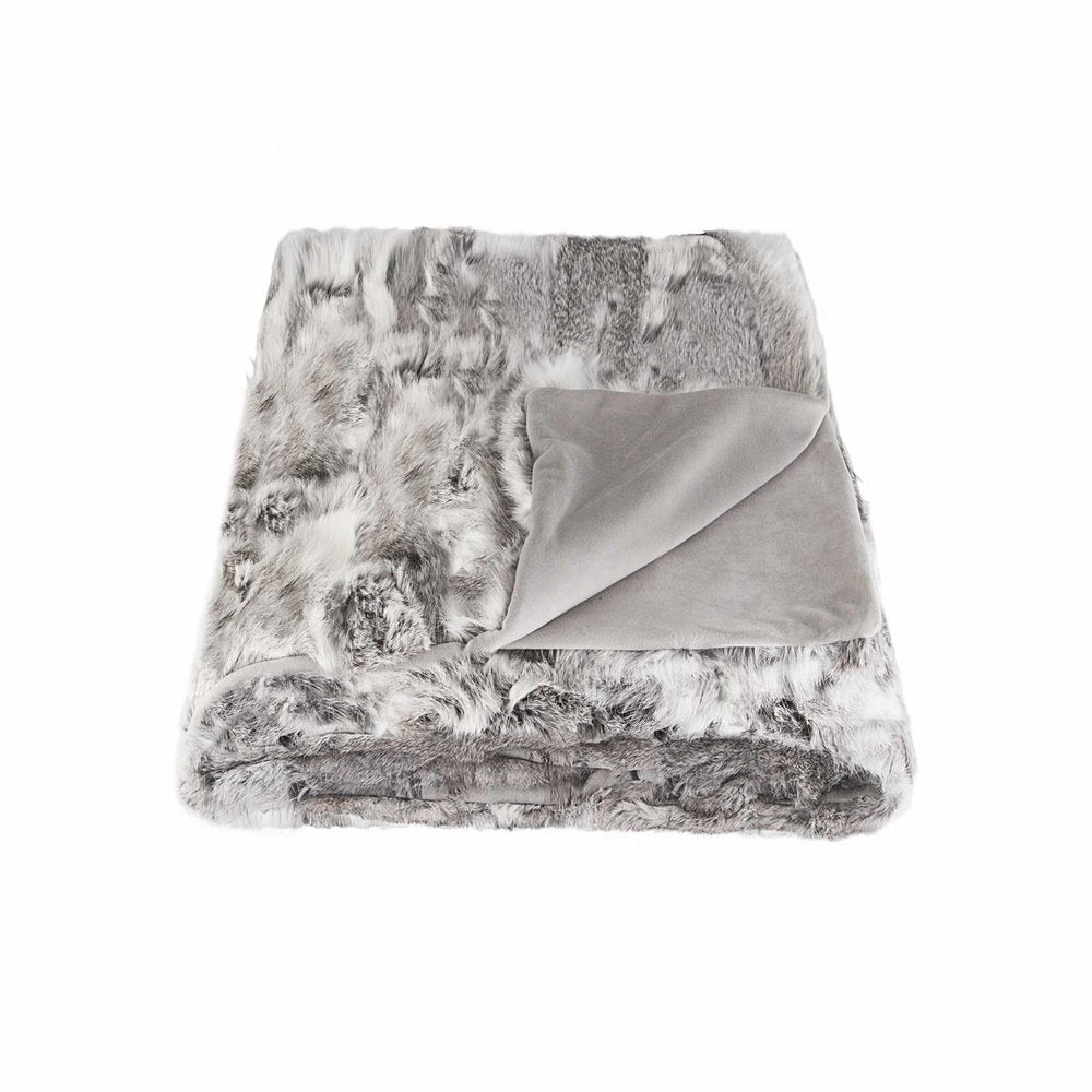 50" X 60" Gray Rabbit Fur Throw Blanket — view 1